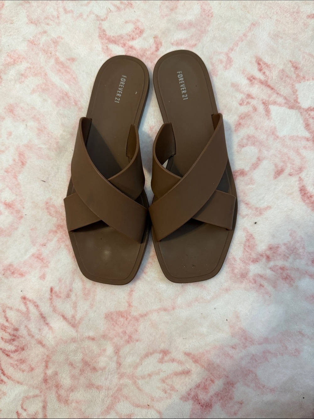 Forever 21 Brown Crisscross Slide Sandals
